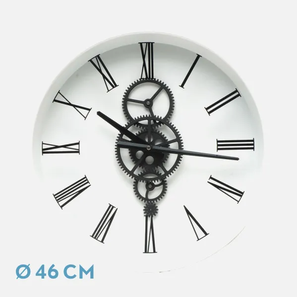Reloj De Pared Duque Blanco/negro 46x46x7cm Engranajes Con Movimiento