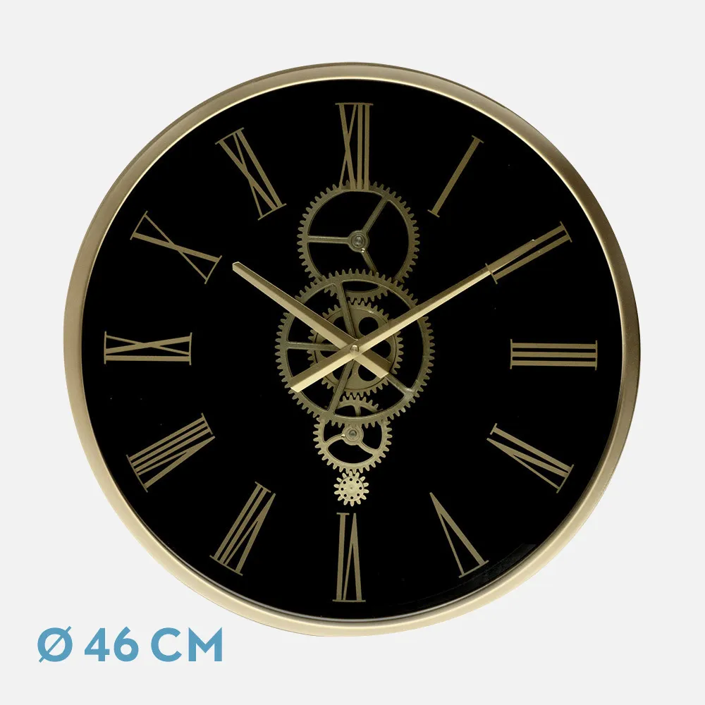 215910016 - Reloj De Pared Duque Negro/oro 46x46x7cm Engranajes Con Movimiento