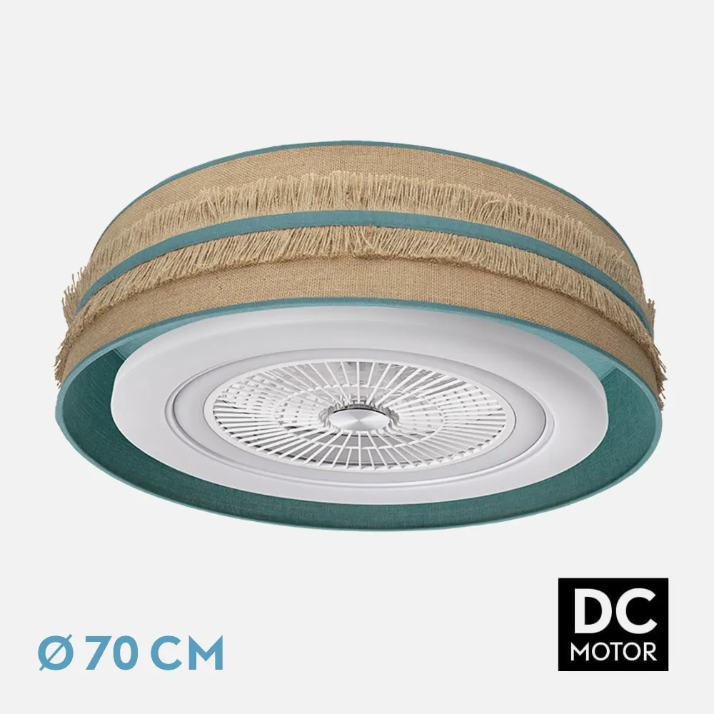 Ventilador Dc Natalia 72w Saco-turquesa 70d 5 Aspas 6 Veloc. 6120lm 3 Colores Remoto,memoria,temporizador,rg.Intensidad