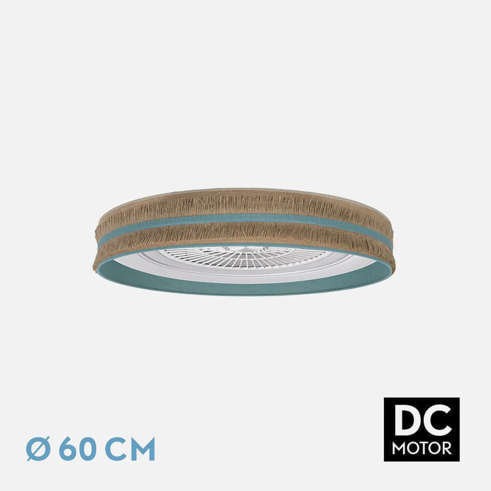 Ventilador DC Natalia 72w Saco-turquesa 60d 5 Aspas 6 Veloc. 3 Colores 6120lm Remoto,memoria,temporizador,reg.Intensidad