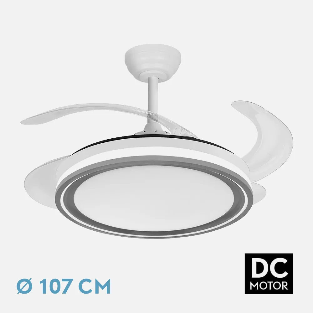 Ventilador Dc Bandido 59w Blanco/gris 4aspas 107d 5900lm 3500-4000-6500k Remoto Y Temporizador