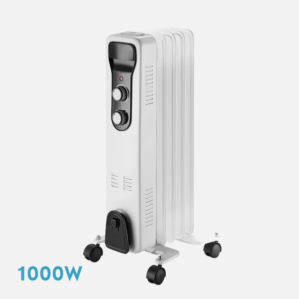 Radiador Aceite Brasilia 1000w 5elementos Blanco/negro 3potencias Antivuelco Termostato Reg.seguridad Asa 59,5x25,5x24cm
