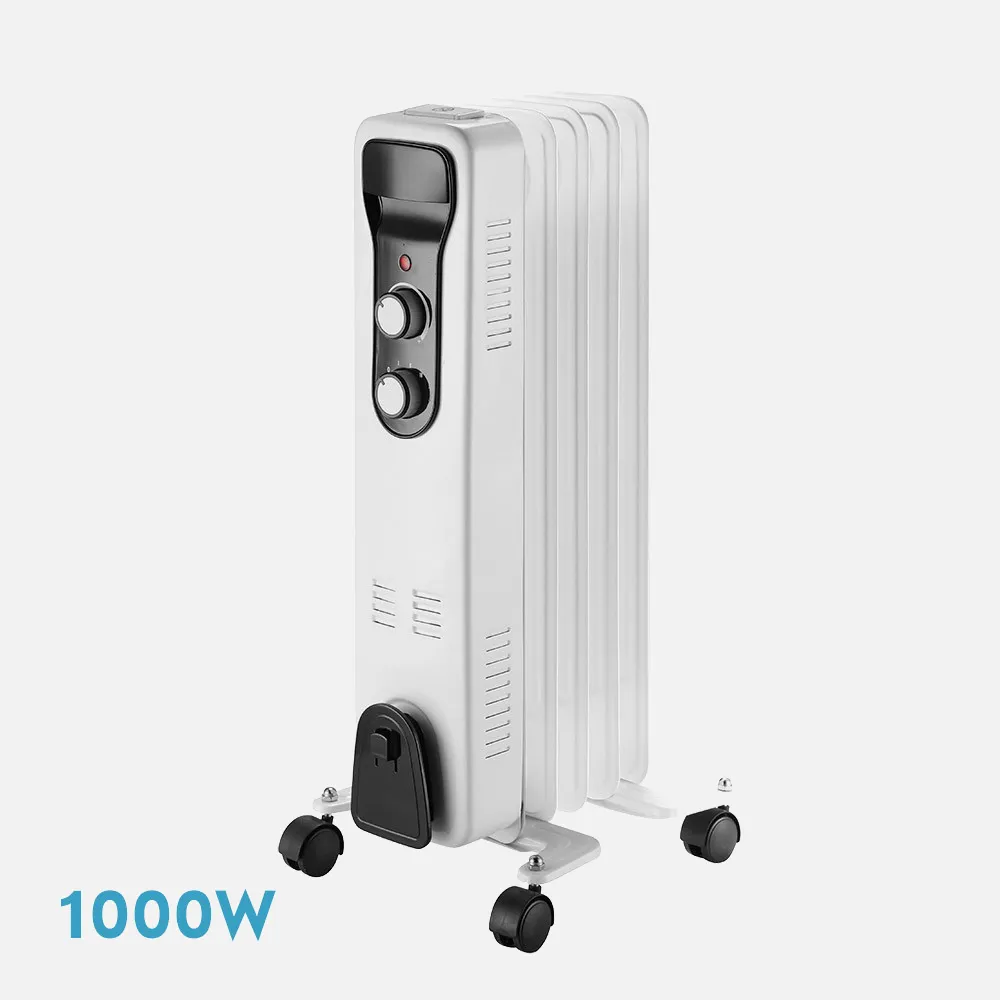 Radiador Aceite Brasilia 1000w 5elementos Blanco/negro 3potencias Antivuelco Termostato Reg.seguridad Asa 59,5x25,5x24cm