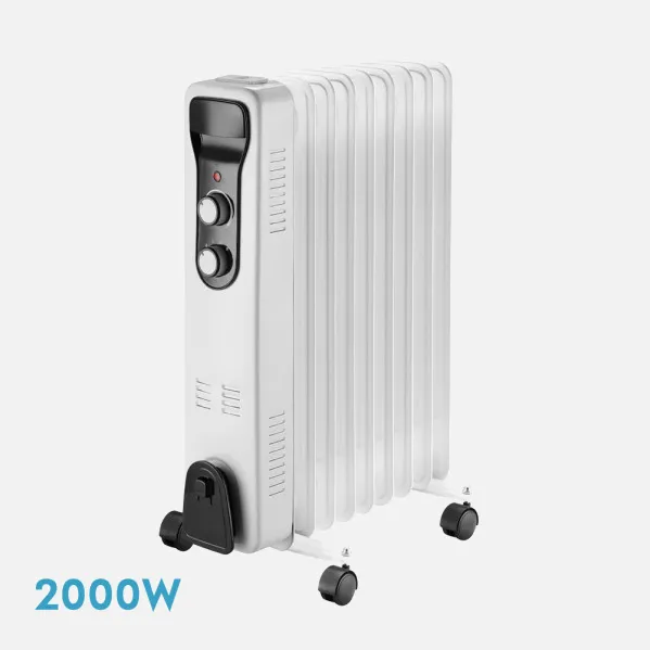Radiador Aceite Brasilia 2000w 9elementos Blanco/negro 3potencias Antivuelco Termostato Reg.seguridad Asa 59,5x40,5x24cm