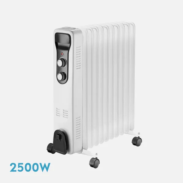 Radiador Aceite Brasilia 2500w 11elem.blanco/negro 3potencias Antivuelco Termostato Reg.seguridad.asa 59,5x48x24cm