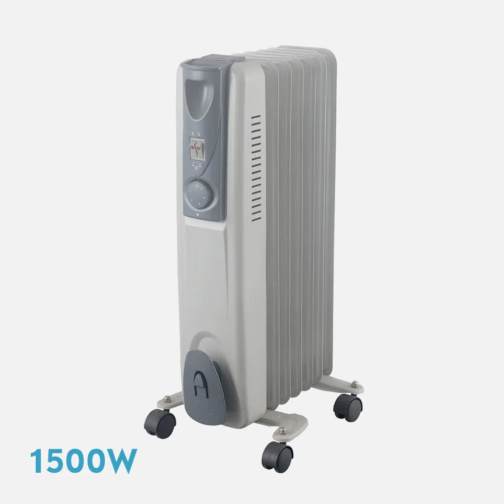Radiador Aceite Confort 1500w 7element Gris 3poten Ruedas Termost.reg. Luz Ind. 59x32,5x24cm