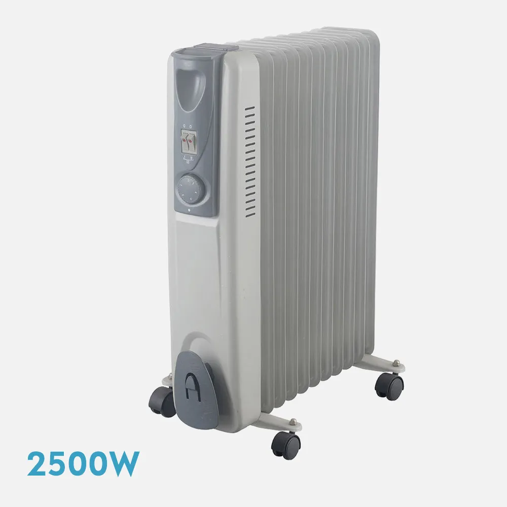 Radiador Aceite Confort 2500w 11elementos Gris 3potenc.ruedas Termostato Reg.Luz Indicadora 59x47,5x24cm