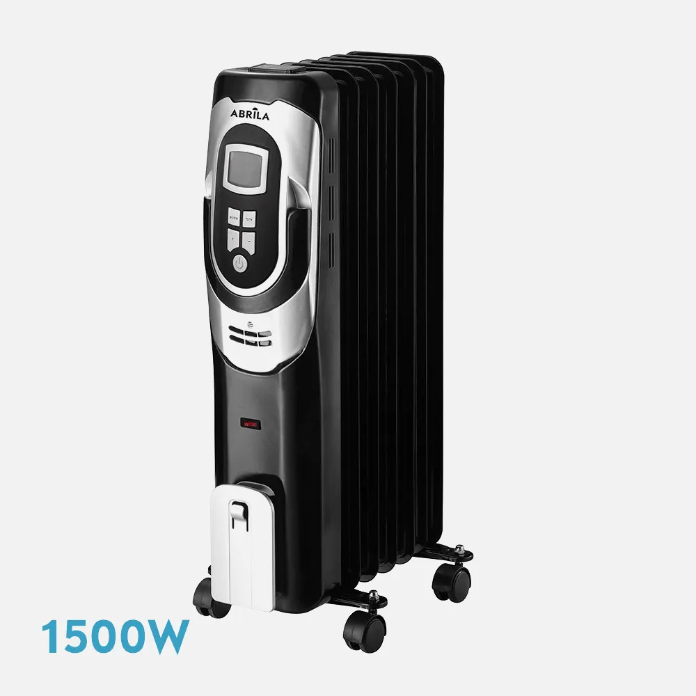 198431509 - Oil-filled radiator Comfort 1500w 7 elements Black/silver 3 powers Dimmable therm. Timer, Wheels Light ind. 62x34x24cm