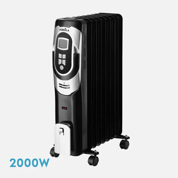 Oil-filled radiator Comfort 2000w 9 elements Black/silver 3 pow.Dimmable therm. Timer,wheels Light ind. 62x41,5x24cm