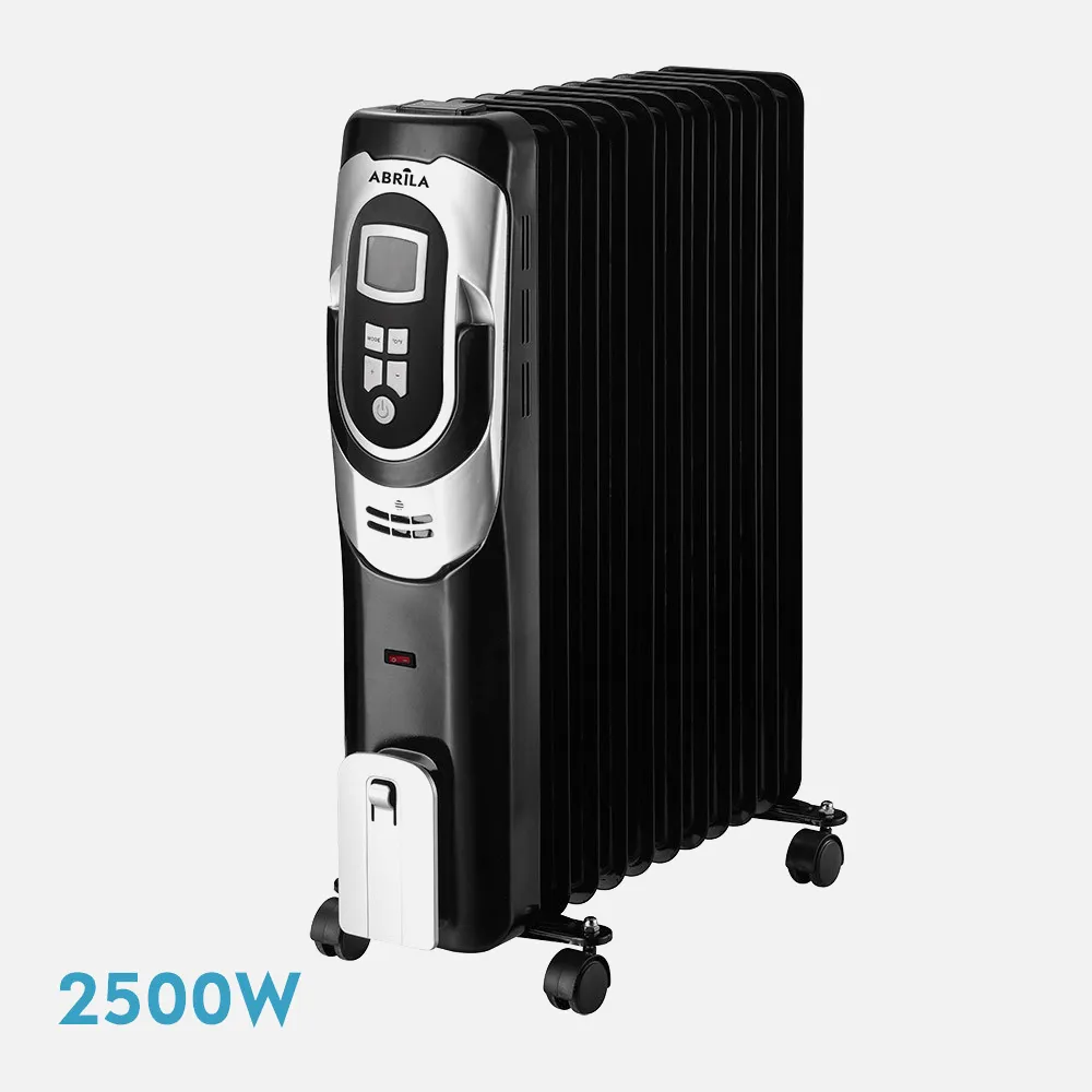 198432509 - Oil-filled radiator Comfort 2500w 11 elements Black/silver 3 pow.Dimmable therm. Timer,wheels Light ind. 62x49x24cm