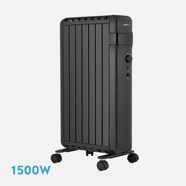 Radiator Oil Polonia 1500w Black Enclosed Fins 7elements 3powers Tip-over protection Prot.safety 63,5x37,5x24,5cm