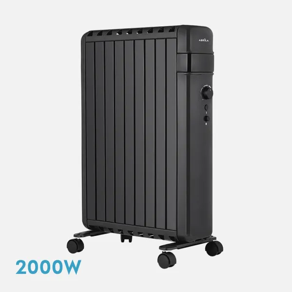 Radiator Oil Polonia 2000w Black Enclosed Fins 9elements 3Powers Tip-over protection Prot.safety 63,5x45x24,5 Cm