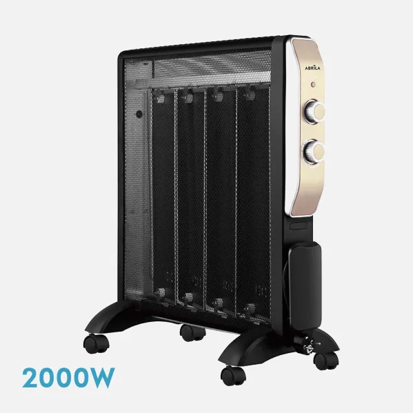Mica Radiator Abrigo 2000w 4-element Black/Gold 2-power Tip-over protection, indicator light Therm.reg.61,5x56x26,5 Cm
