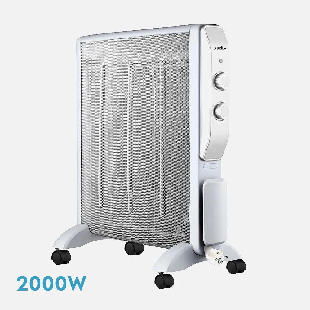 Radiador De Mica Abrigo 2000w 4elementos Blanco/plata 2potencias Antivuelco,luz Ind.termostato Reg.61,5x56x26,5 Cm