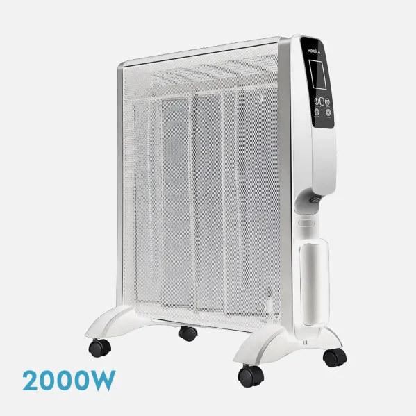 Mica Radiator Abrigo 2000w 4-element White/Silver Remote 2-power Tip-over protection Timer display 61,5x56x26,5 Cm