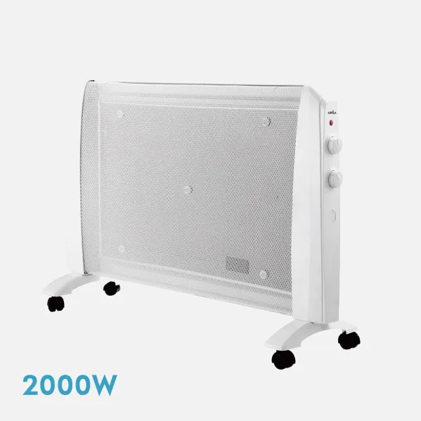 Mica Radiator Abrigo 2000w 1-element White 2-power  Tip-over protection, wheels, thermostat adj.54x79x27cm