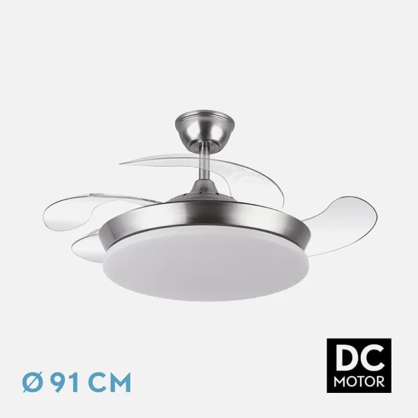 DC Fan Tridente Mini 59w Nickel 4blades Desp.91d 6980lm Reg. Intensity Remote+Timer+Memory 3000-4000-6000k