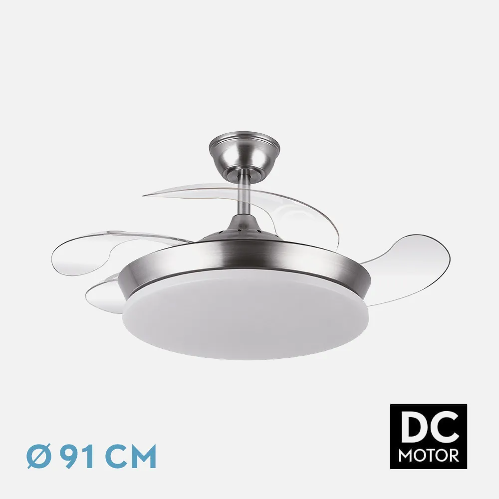 236399003 - Ventilador Dc Tridente Mini 59w Niquel 4aspas Desp.91d 6980lm Reg.intensidad Remoto+temporizador+memoria 3000-4000-6000k