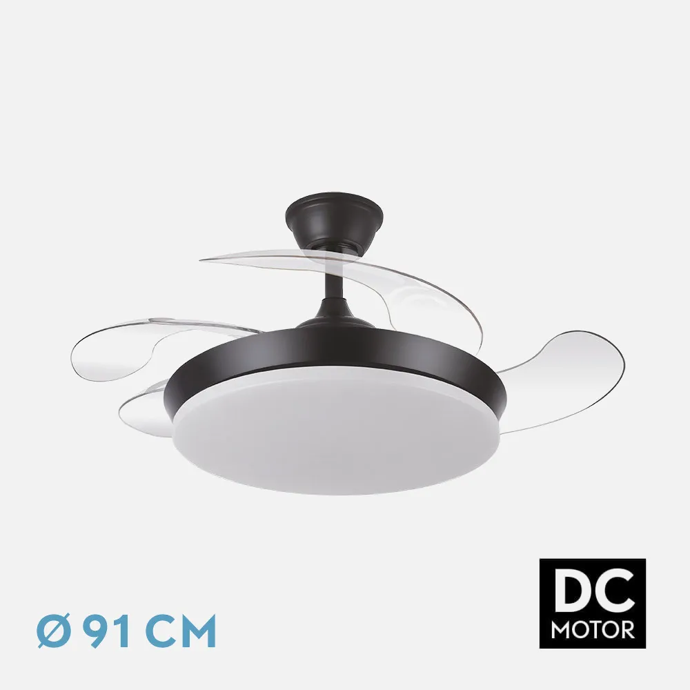 236399009 - Ventilador Dc Tridente Mini 59w Negro 4aspas Desp.91d 6980lm Reg.intensidad Remoto+temporizador+memoria 3000-4000-6000k