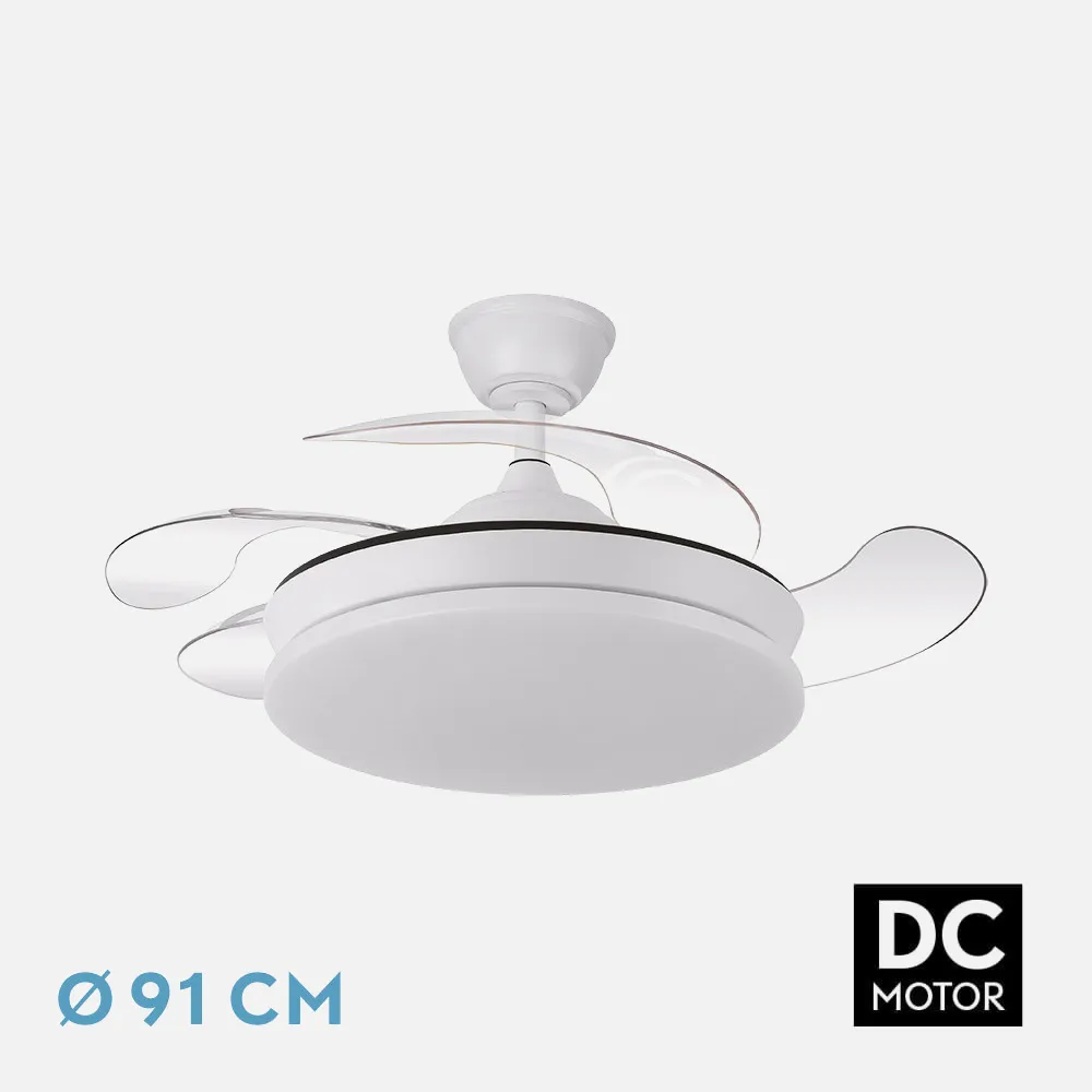 236399001 - Ventilador Dc Tridente Mini 59w Blanco 4aspas Desp. 91d 6980lm Reg.intensidad Remoto+temporizador+memoria 3000-4000-6000k