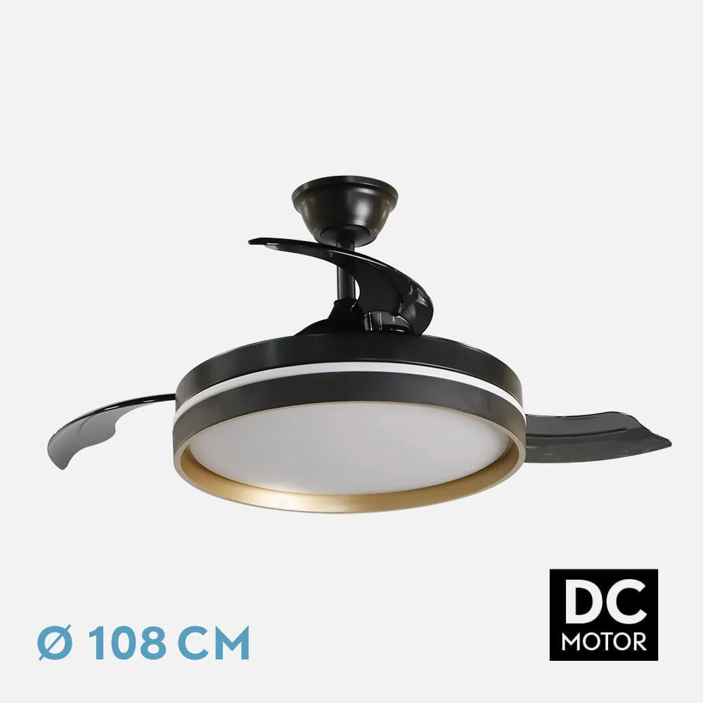 239591316 - Ventilador Dc Mandarin Negro/oro 72w 3aspas 108d Reg.intensidad 7200lm 3000-4000-6500k Remoto+memoria+temporizador 