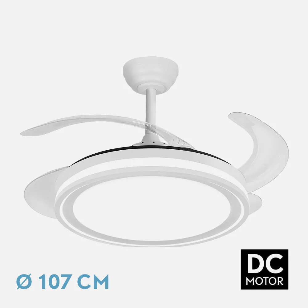 Ventilador Dc Bandido 59w Blanco 4aspas 107d 5900lm 3500-4000-6500k Remoto+Reg.intensidad+memoria+temporizador