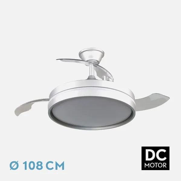 Ventilador Dc Mandarin  Plata 72w 3aspas 108d Reg.intensidad 7200lm 3000-4000-6500k Remoto+memoria+temporizador