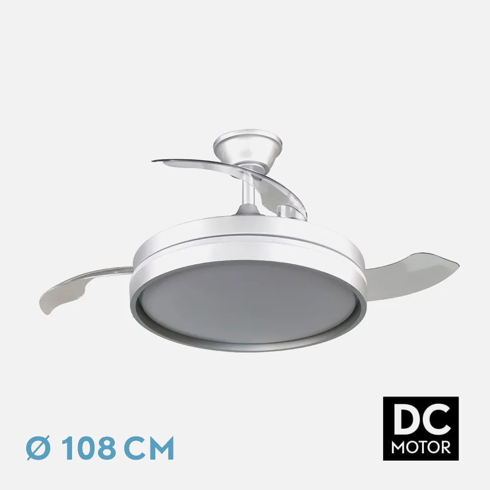 Ventilador Dc Mandarin  Plata 72w 3aspas 108d Reg.intensidad 7200lm 3000-4000-6500k Remoto+memoria+temporizador