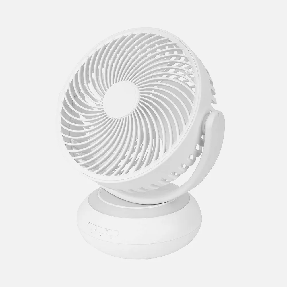 Ventilador Inalambrico Sobremesa Bengali Blanco 5w 3vel Recargable C/luz, Aliment.USB, Fijo Y Rotatorio 3Aspas 27x23x16cm