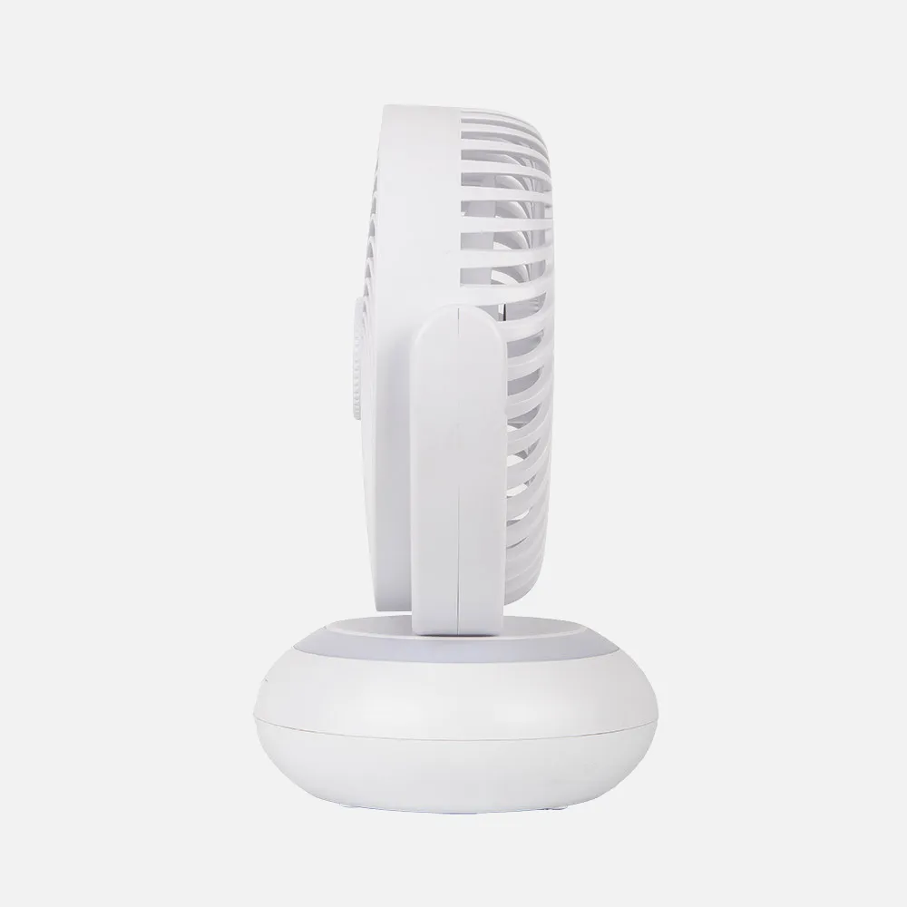 Ventilador Inalambrico Sobremesa Bengali Blanco 5w 3vel Recargable C/luz, Aliment.USB, Fijo Y Rotatorio 3Aspas 27x23x16cm