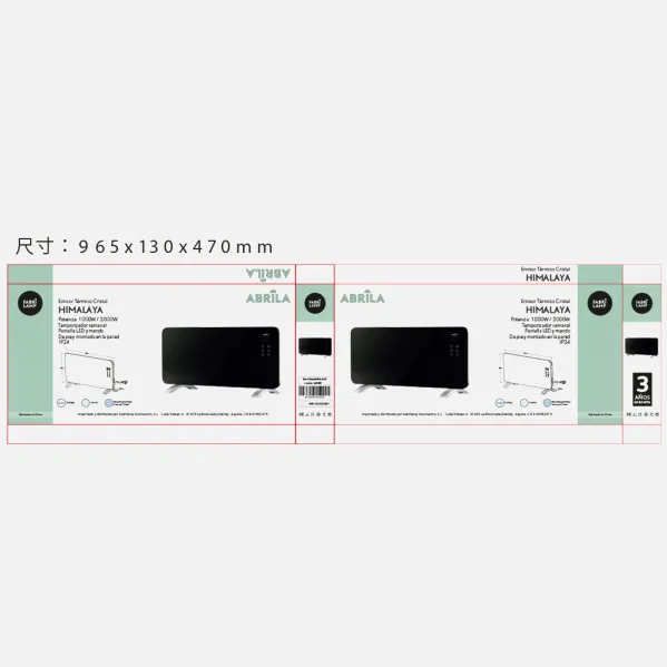 Emisor Termico Cristal Himalaya 2000w Negro 2pot  Xaluminio,remoto,temporizador,ip24 38x92x6,86 Cm