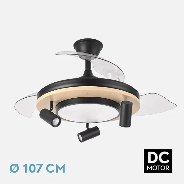 Ventilador Dc Gladiator 37+15w Negro/madera 3asp.107d 3980lm 3000-4500-6500k 2encendidos Indep.Remoto+memoria+temporiz.