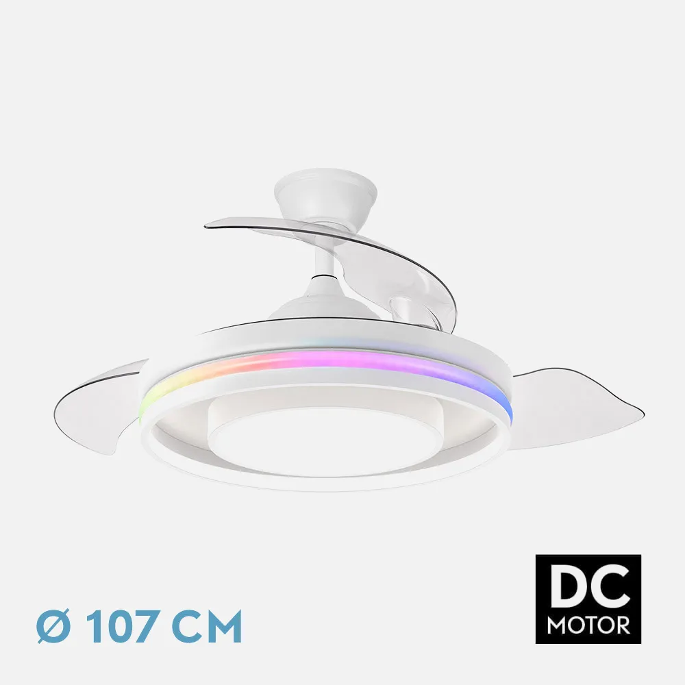242891368 - Ventilador Dc Pitufo 57w Blanco 3asp107d 3990lm Rgb  +3000-4500-6500k Reg.intensidad+remoto+memo+temporiz