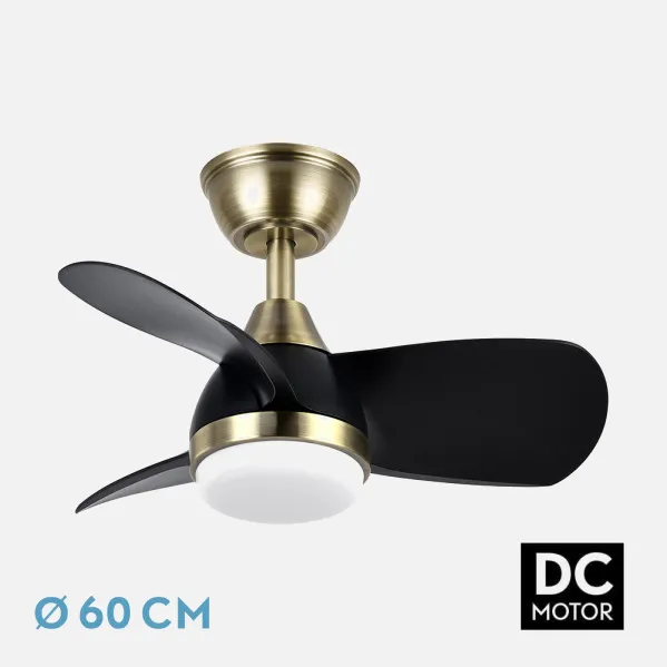 Ventilador Dc 24w Pirdo Cuero/negro 3 Aspas 60d 2400lm 6 Velocidades 3000-4500-6000k  C/remoto, Memoria Y Temporizador