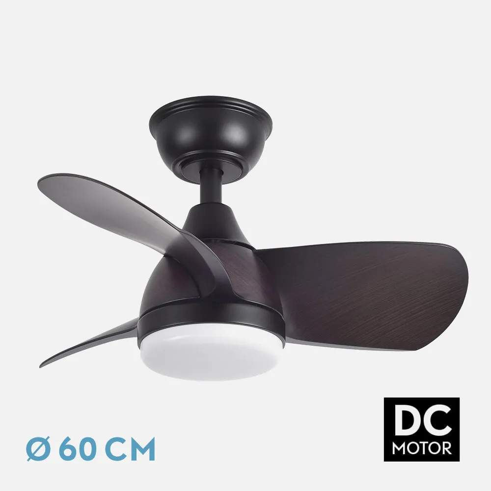 186291302 - Ventilador Dc 24w Pirdo Negro/marron 3 Aspas 60d 2400lm 6 Velocidades 3000-4500-6000k C/remoto, Memoria Y Temporizador