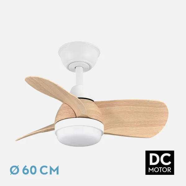 Ventilador Dc 24w Pirdo Blanco/haya 3 Aspas 60d 2400lm 6 Velocidades 3000-4500-6000k C/remoto, Memoria Y Temporizador 