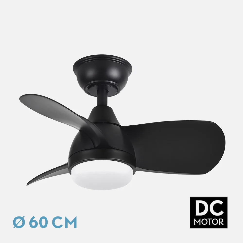 186291309 - Ventilador Dc 24w Pirdo Negro 3 Aspas 60d 2400lm 6 Velocidades 3000-4500-6000k C/remoto, memoria Y Temporizador