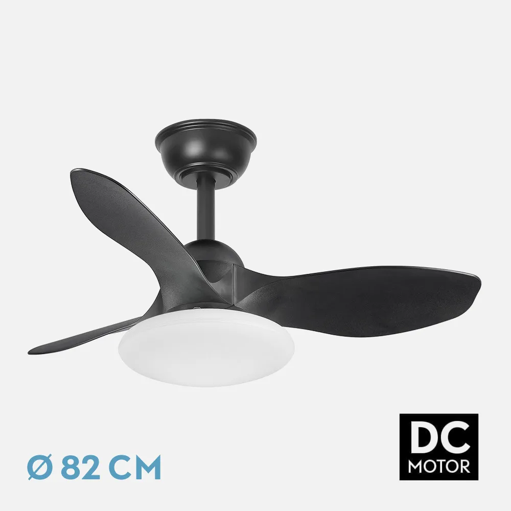207291309 - Ventilador Dc Paramo 36w 2880lm Negro 3 Aspas 82d  3000k,4500k,6000k,remoto+tempor+memoria