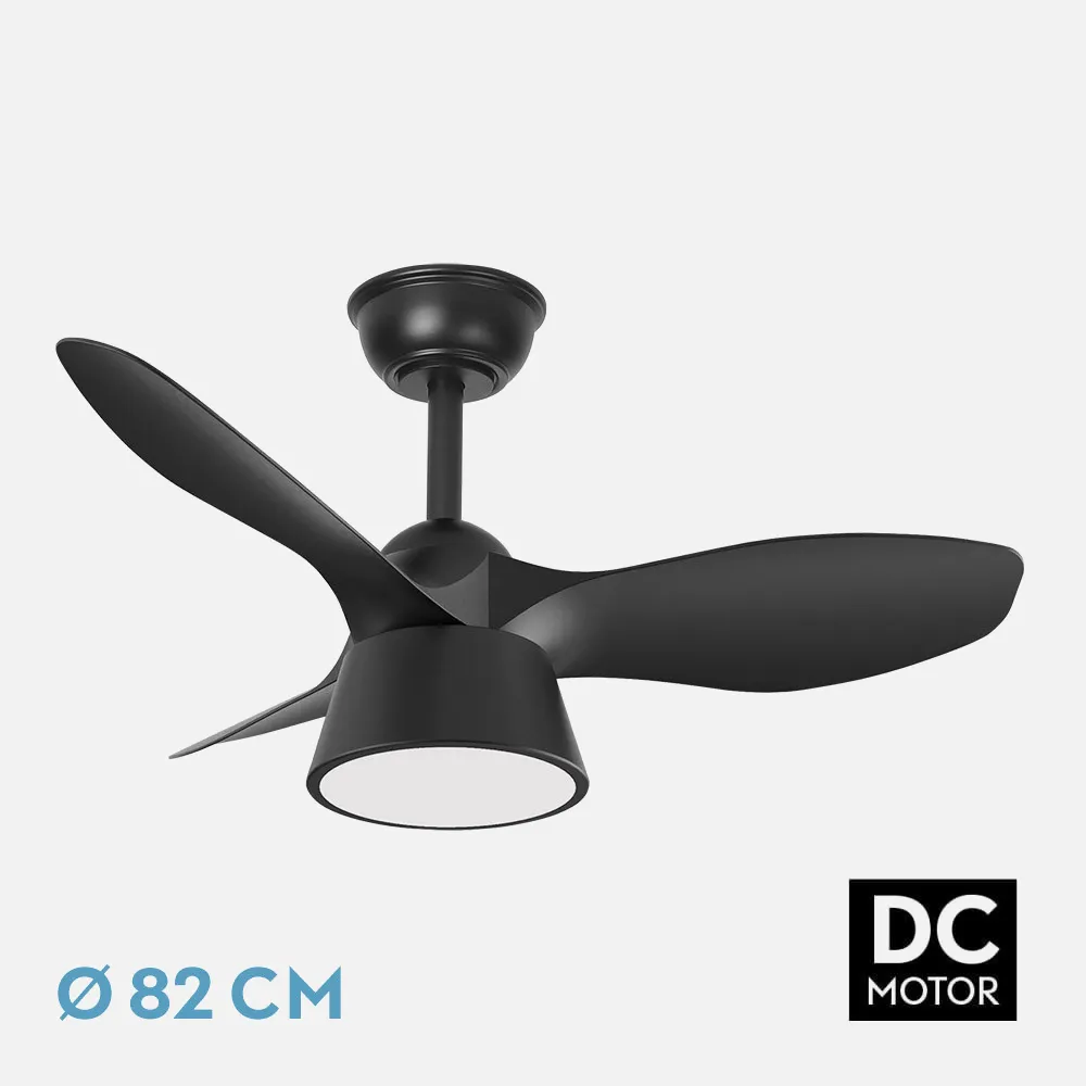 207391309 - Ventilador Dc Cubico 36w 2680lm Negro 3 Aspas 82d  3000k,4500k,6000k,remoto+tempor+memoria