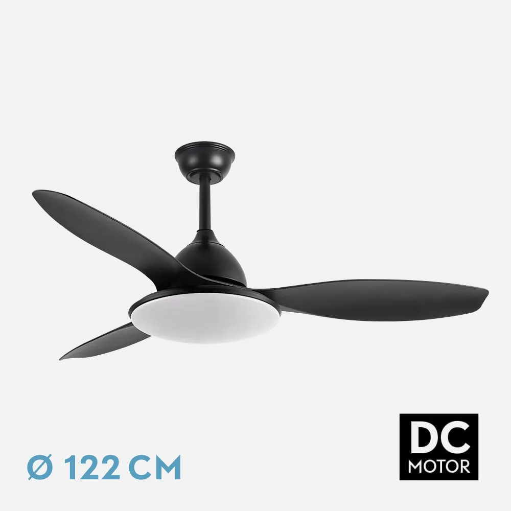 159391309 - Ventilador Dc Negro Yael 72w 3000-4000-6000k 122d 7200Llm 3 Aspas, Remoto+temporizador+memoria