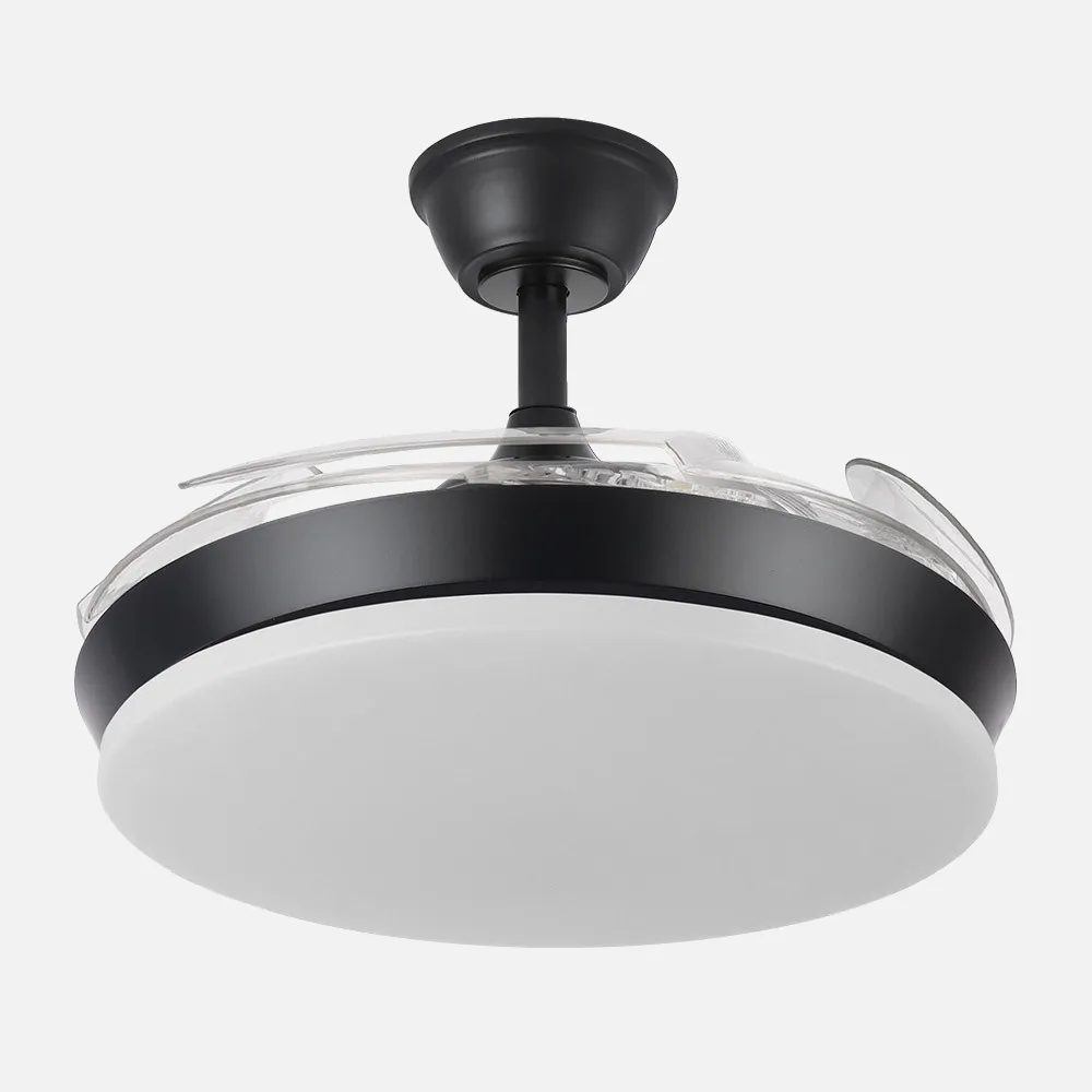 Ventilador Dc Tridente Mini 59w Negro 4aspas Desp.91d 6980lm Reg.intensidad Remoto+temporizador+memoria 3000-4000-6000k