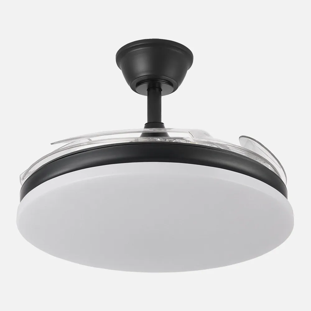 Ventilador Dc Tridente 59w Negro 4aspas Desp. 107d 6980lm Reg.intensidad Remoto+temporizador+memoria 3000-4000-6000k