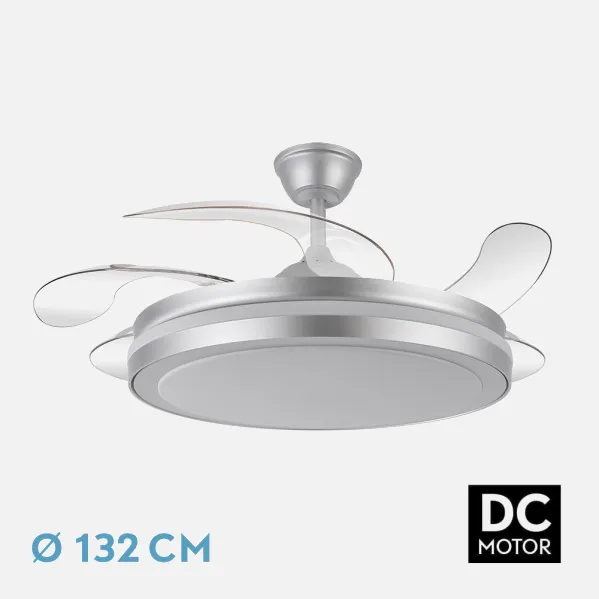 Ventilador Dc Esparta Maxi 80w 10255lm Plata 132d 5asp 3000-4000-6000k Remoto+temporizador+memoria