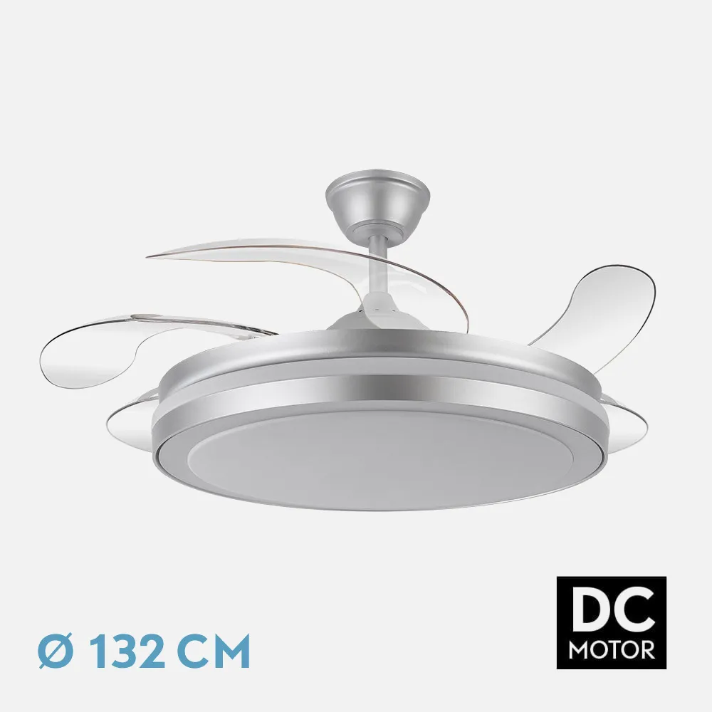 Ventilador Dc Esparta Maxi 80w 10255lm Plata 132d 5asp 3000-4000-6000k Remoto+temporizador+memoria