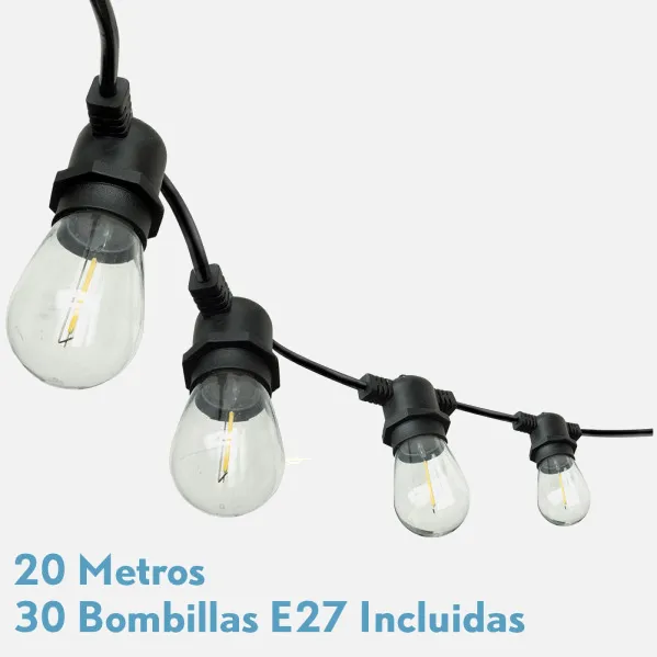 Guirnalda Luces Exterior Verbena 20m 30xe27led 30w 4000k Bombillas Reemplazables E Interconectable Ip44