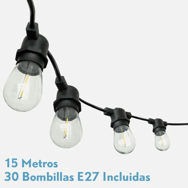 Guirnalda Luces Exteriro Verbena 15m 30xe27led 30w 4000k Bombillas Reemplazables E Interconectables Ip44