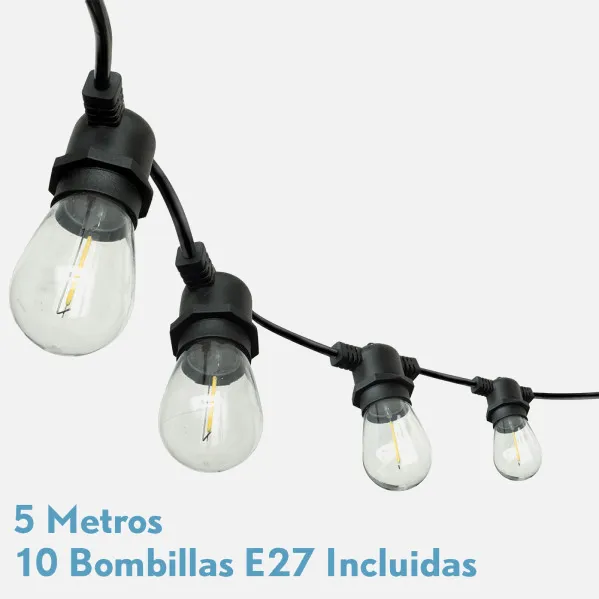 Guirnalda Luces Exterior Verbena 5m 10xe27led 10w 4000k Bombillas Reemplazables E Interconectable Ip44