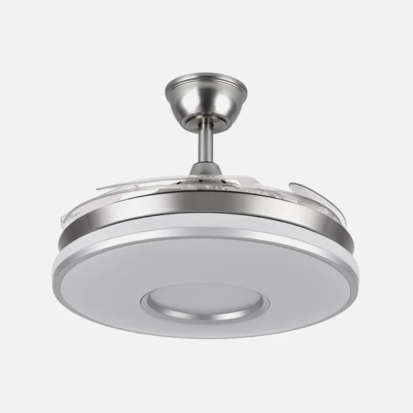 Ventilador Dani 59w 6980lm Niquel 4 Aspas Desplegables 6 Velocidades107d 3000-4000-6000k Remoto, Reg.Int, Memori Y Tempor 