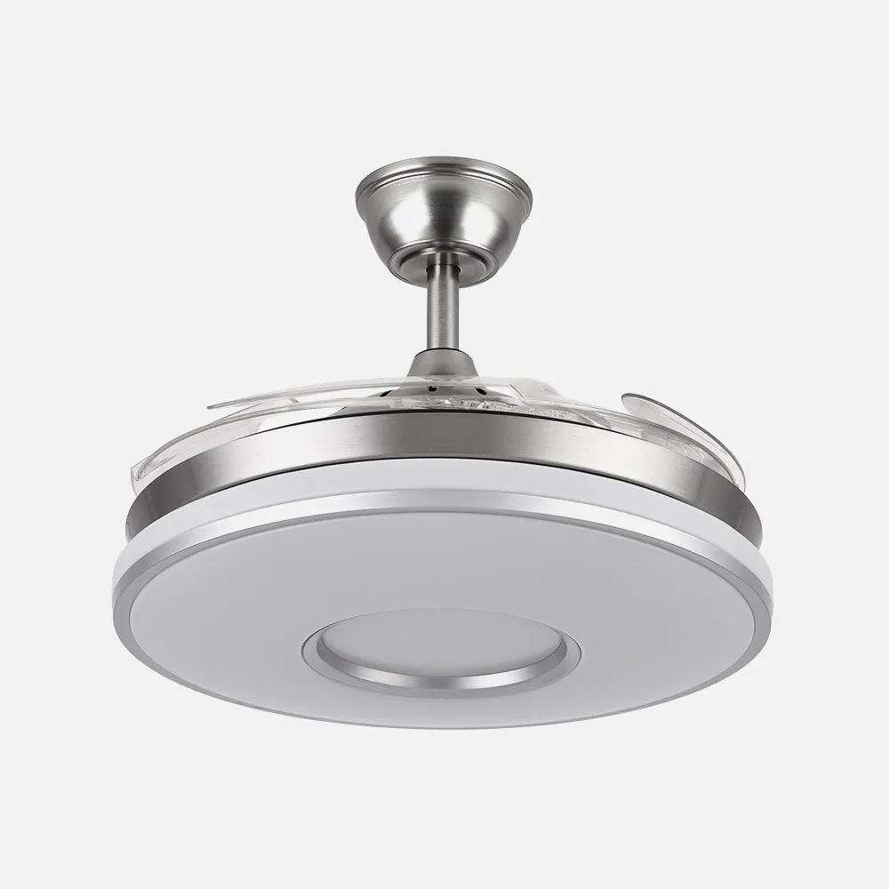 Ventilador Dani 59w 6980lm Niquel 4 Aspas Desplegables 6 Velocidades107d 3000-4000-6000k Remoto, Reg.intens., Memoria Y Temporiz
