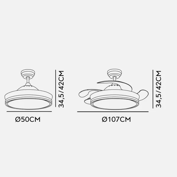 Fan Bayomo 59w 6980lm Nickel 4 Sails Desp. 34,5/42x50/107 D.3 Colour. Dc.Remote+Reg.Intensity